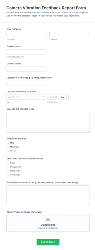 Camera Vibration Feedback Report Form Template