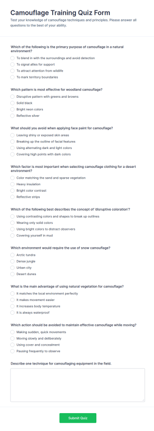 Camouflage Training Quiz Form Template