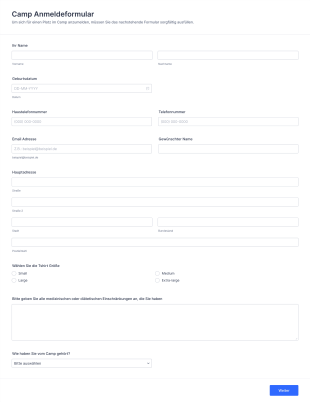 Camp Anmeldeformular Form Template