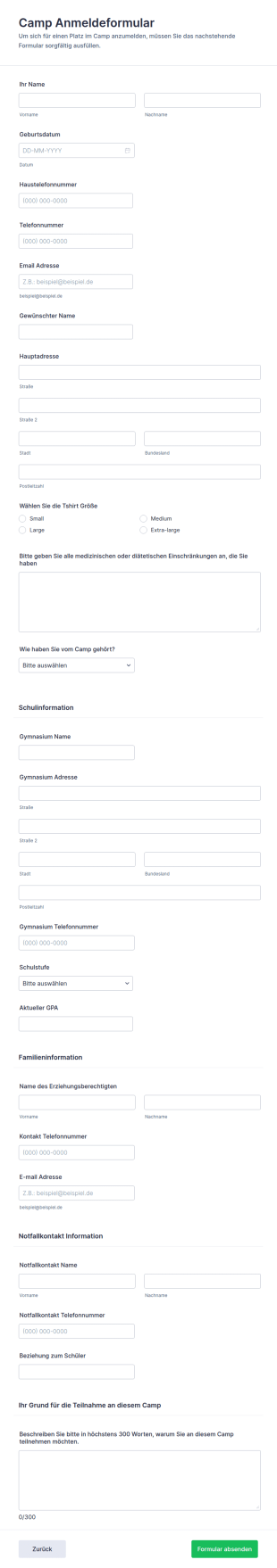 Camp Anmeldeformular