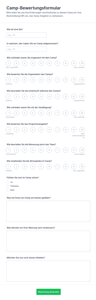 Camp Bewertungsformular