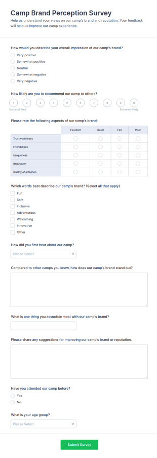 Camp Brand Perception Survey Form Template