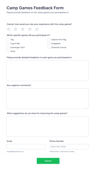 Camp Games Feedback Form Template