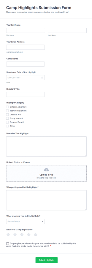 Camp Highlights Submission Form Template