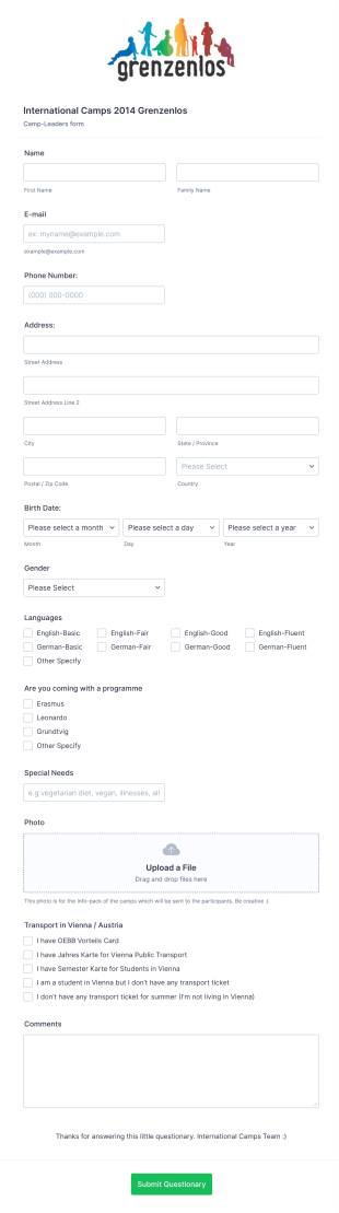 Camp Leaders Event Registration Form Template