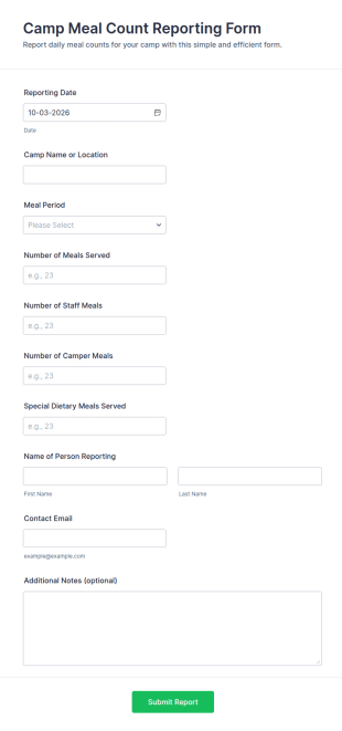 Camp Meal Count Reporting Form Template