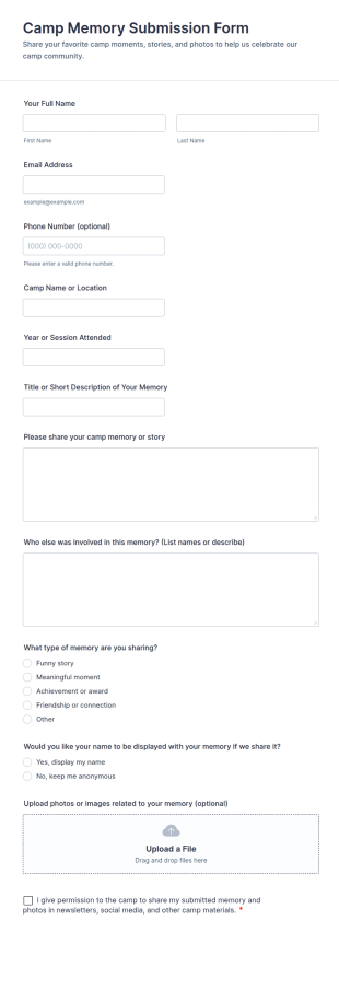 Camp Memory Submission Form Template