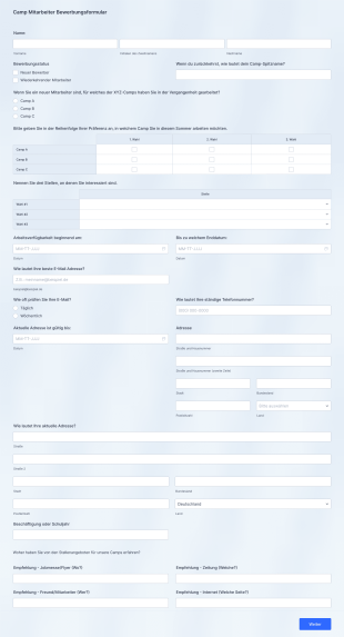 Camp Mitarbeiter Bewerbungsformular Form Template
