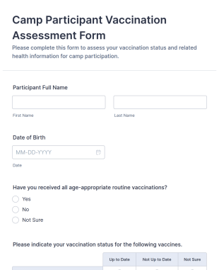 Camp Participant Vaccination Assessment Form Template