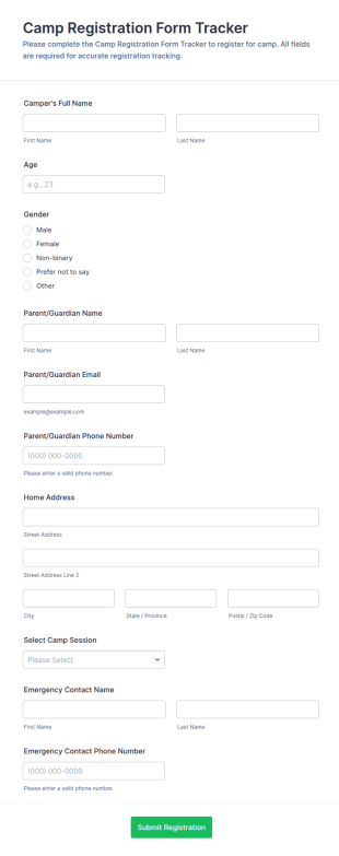 Camp Registration Form Tracker