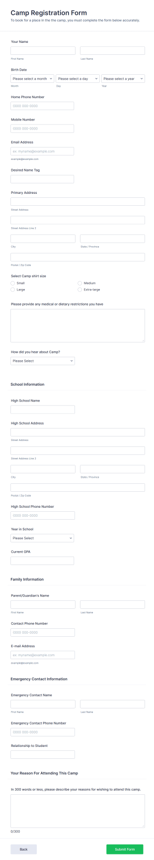 Camp Registration Form Template