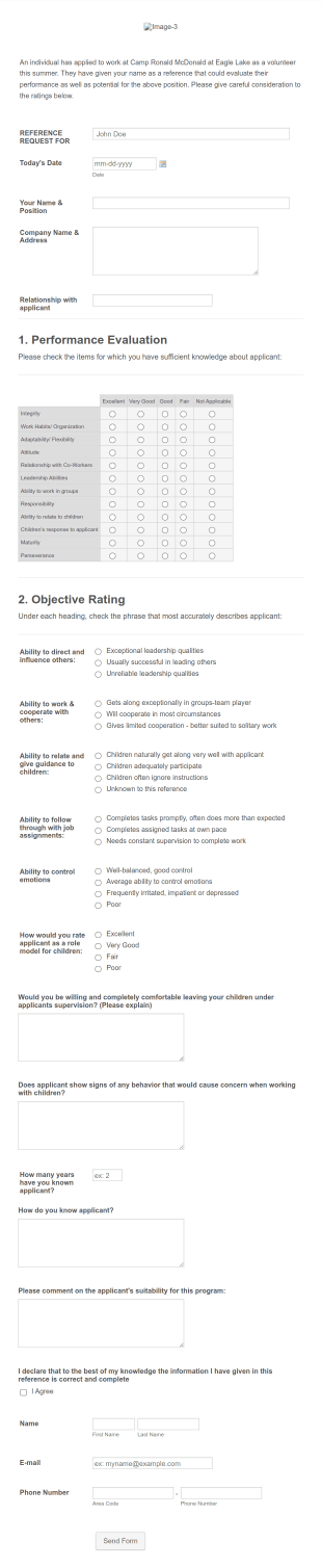 Camp Ronald McDonald Reference Request Form Template