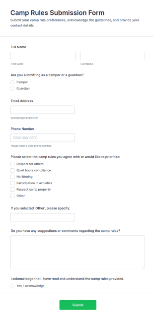 Camp Rules Submission Form Template