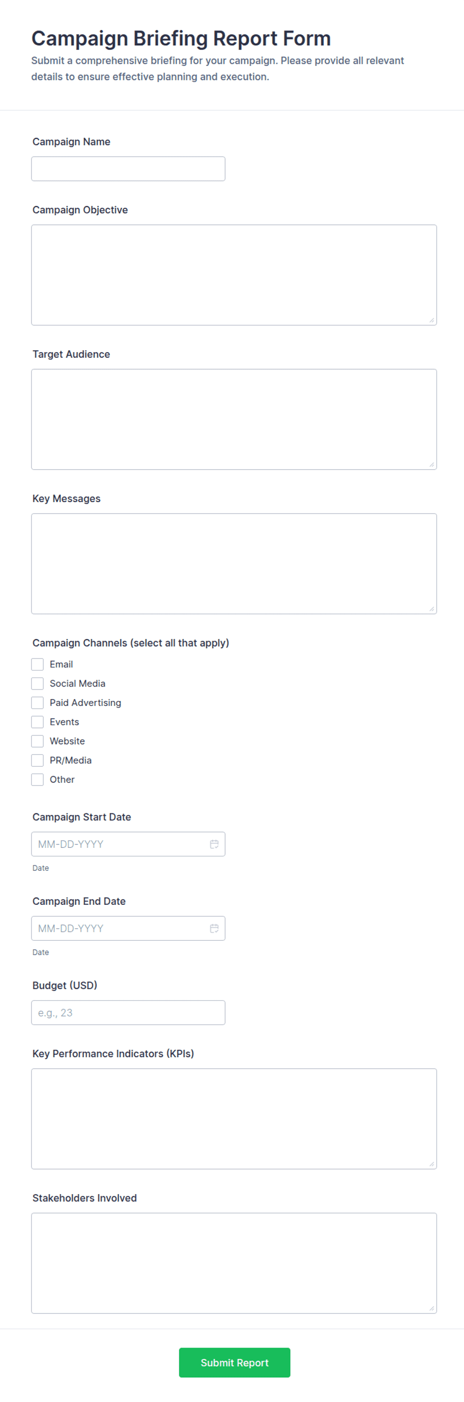 Mircrosoft Forms Report Examples Campaign Briefing Report Form Template | Jotform