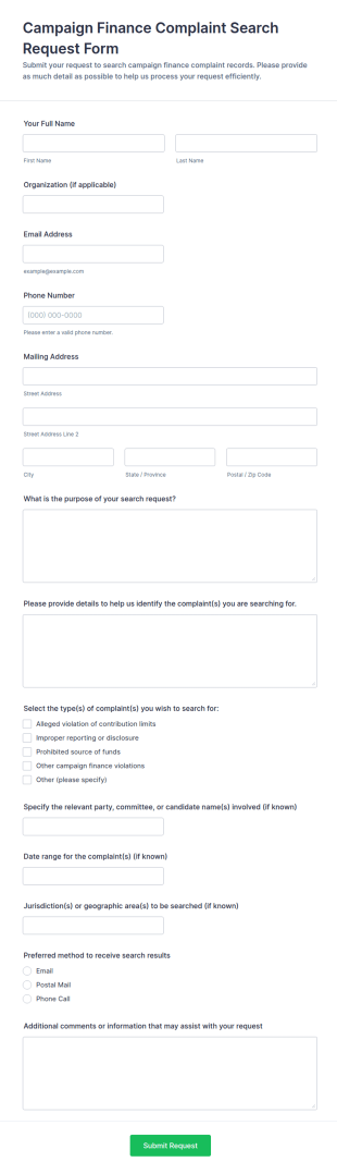 Campaign Finance Complaint Search Request Form Template
