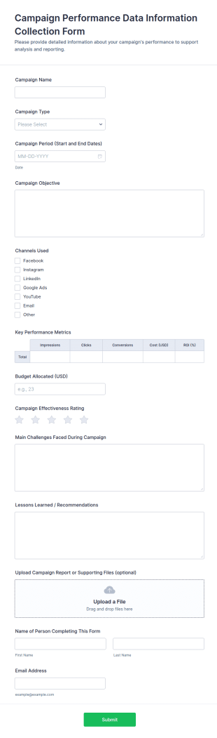 Campaign Performance Data Information Collection Form Template