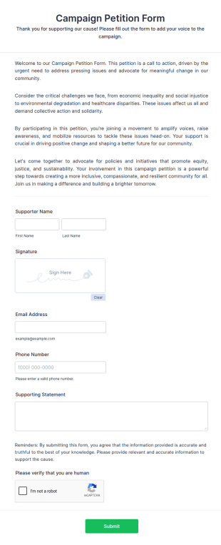 Campaign Petition Form Template