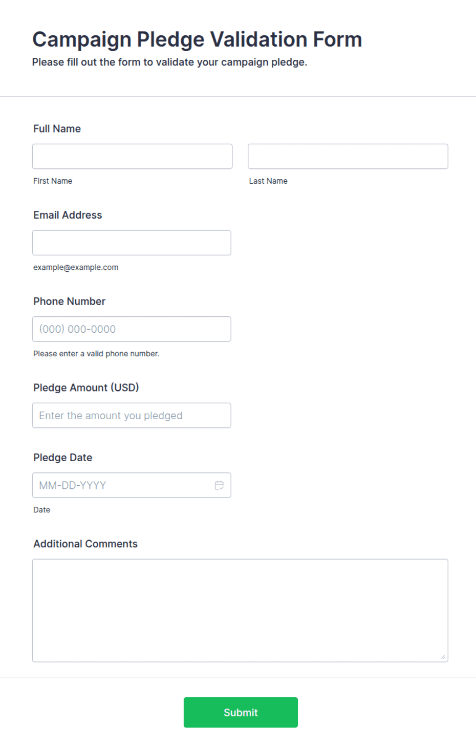Campaign Pledge Validation Form Template | Jotform