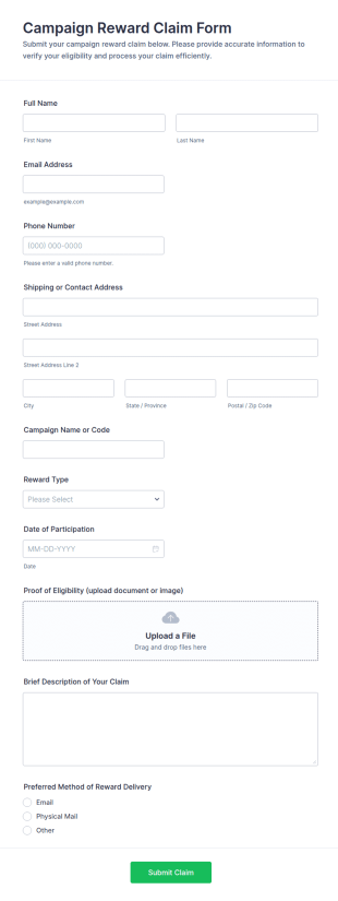 Campaign Reward Claim Form Template
