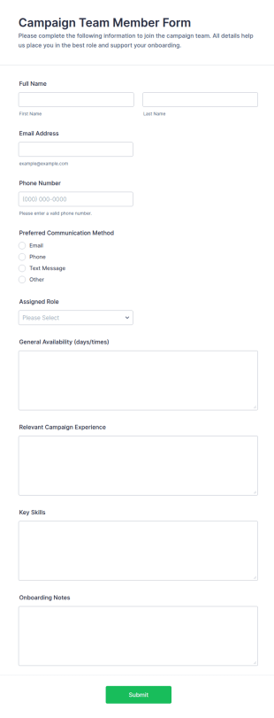 Campaign Team Member Form Template