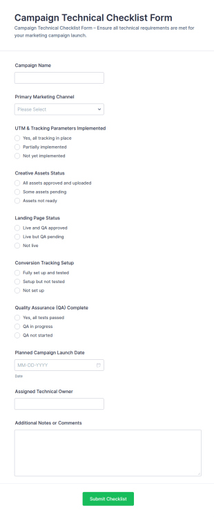 Campaign Technical Checklist Form Template