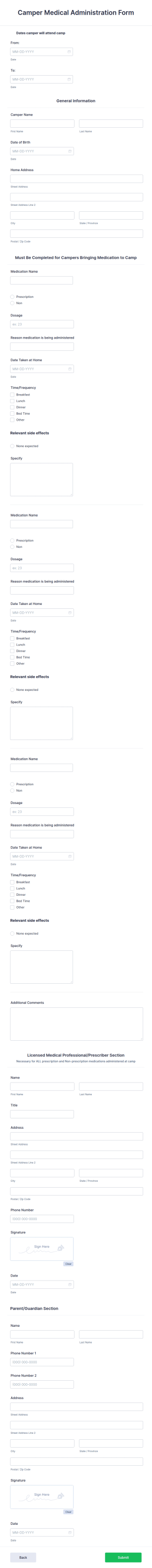 Camper Medical Administration Form Template