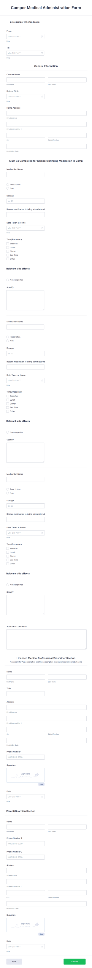 Camper Medical Administration Form Template