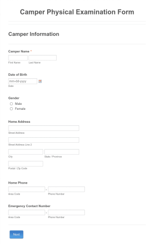 Camper Physical Examination Form Template