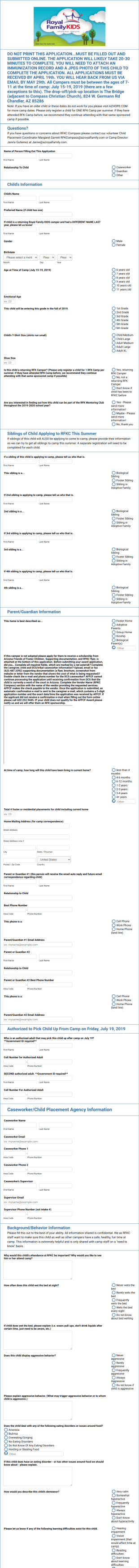 Camper Registration 2019 Form Template