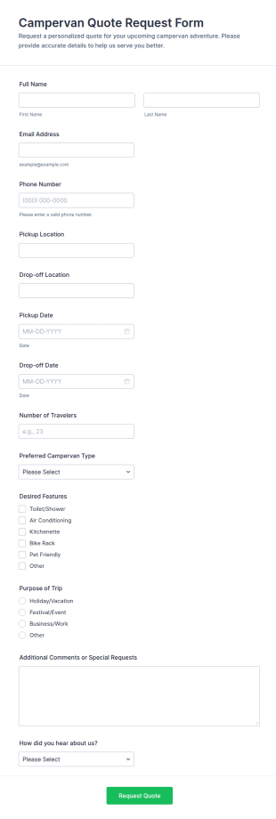 Campervan Quote Request Form Template