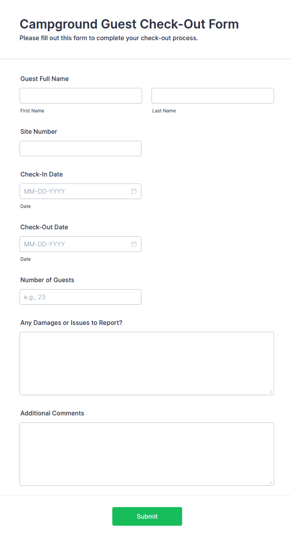 Campground Guest Check-Out Form Template | Jotform