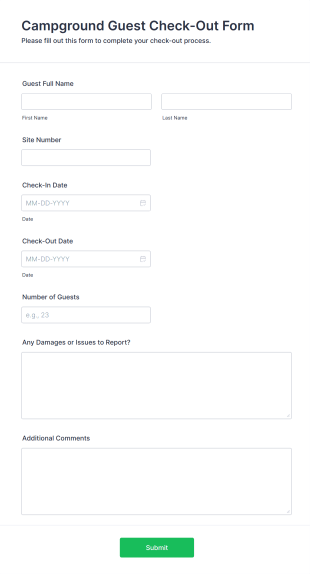 Campground Guest Check Out Form Template