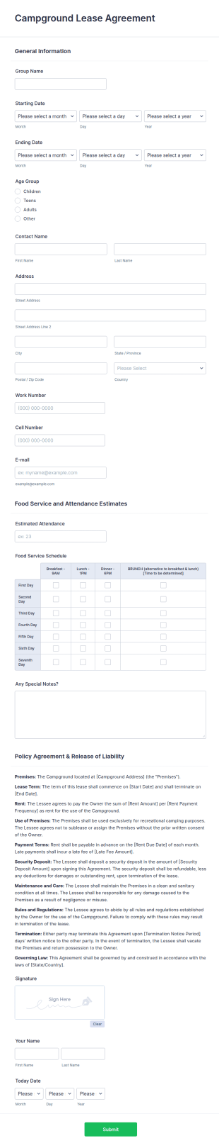 Campground Lease Agreement Form Template