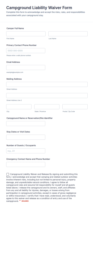 Campground Liability Waiver Form Template