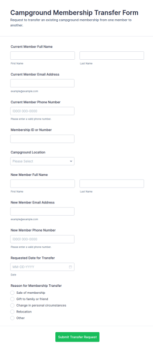 Campground Membership Transfer Form Template