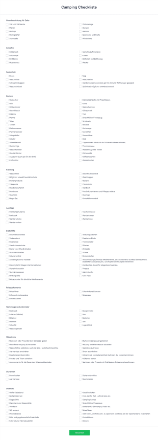 Camping Checkliste Form Template