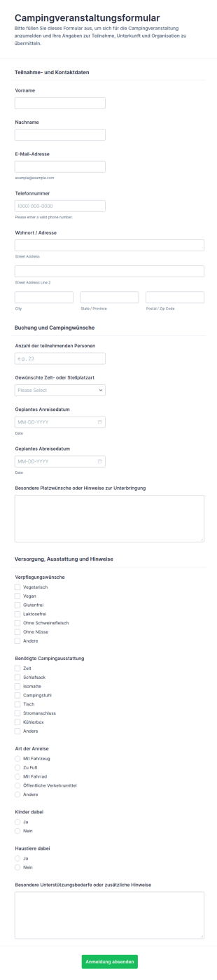 Camping Event Registrierung