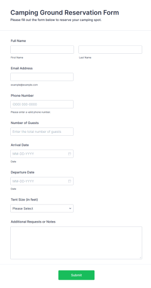 Camping Ground Reservation Form Template
