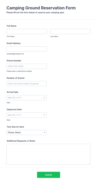 Camping Ground Reservation Form Template