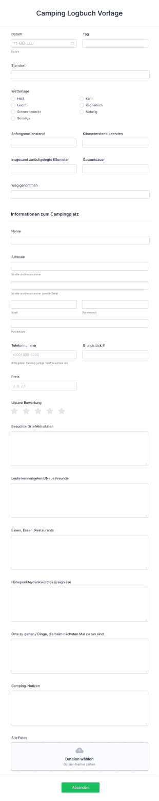 Camping Logbuch Vorlage Form Template