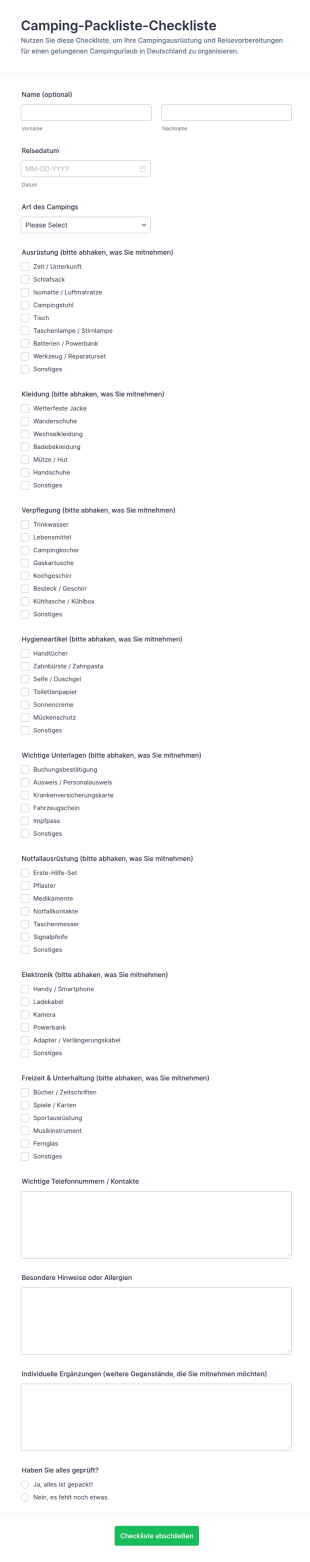 Camping Packliste Checkliste