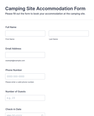 Camping Site Accommodation Form Template