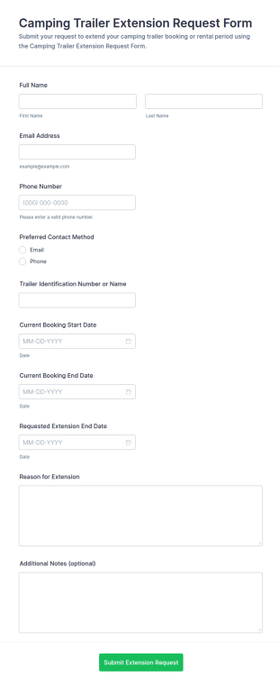 Camping Trailer Extension Request Form Template