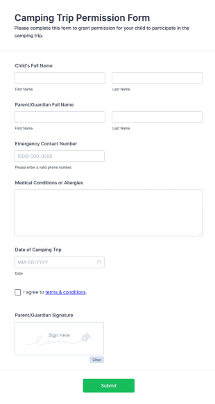 Camping Trip Permission Form Template