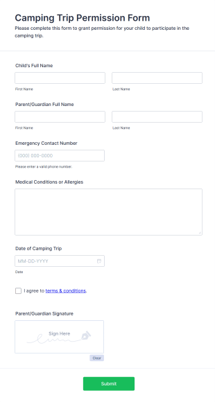 Camping Trip Permission Form Template