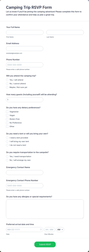 Camping Trip RSVP Form Template