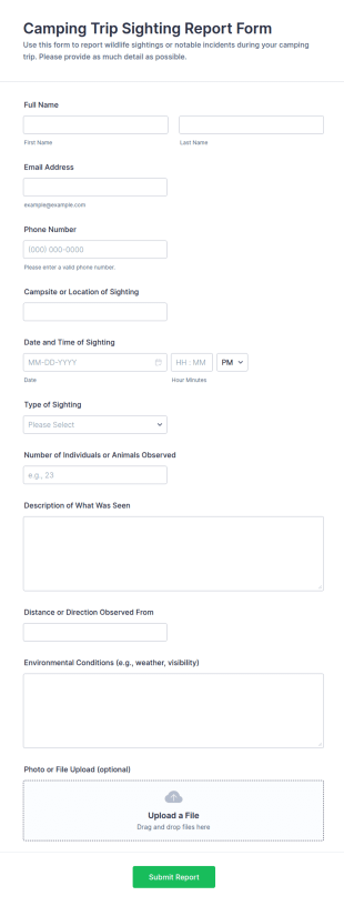 Camping Trip Sighting Report Form Template