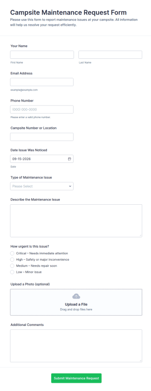 Campsite Maintenance Request Form Template