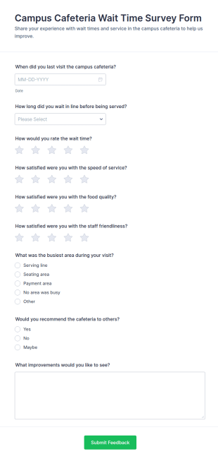 Campus Cafeteria Wait Time Survey Form Template