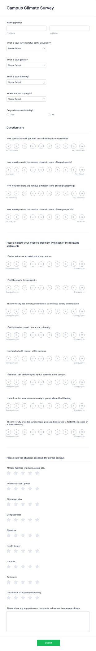 Campus Climate Survey Form Template